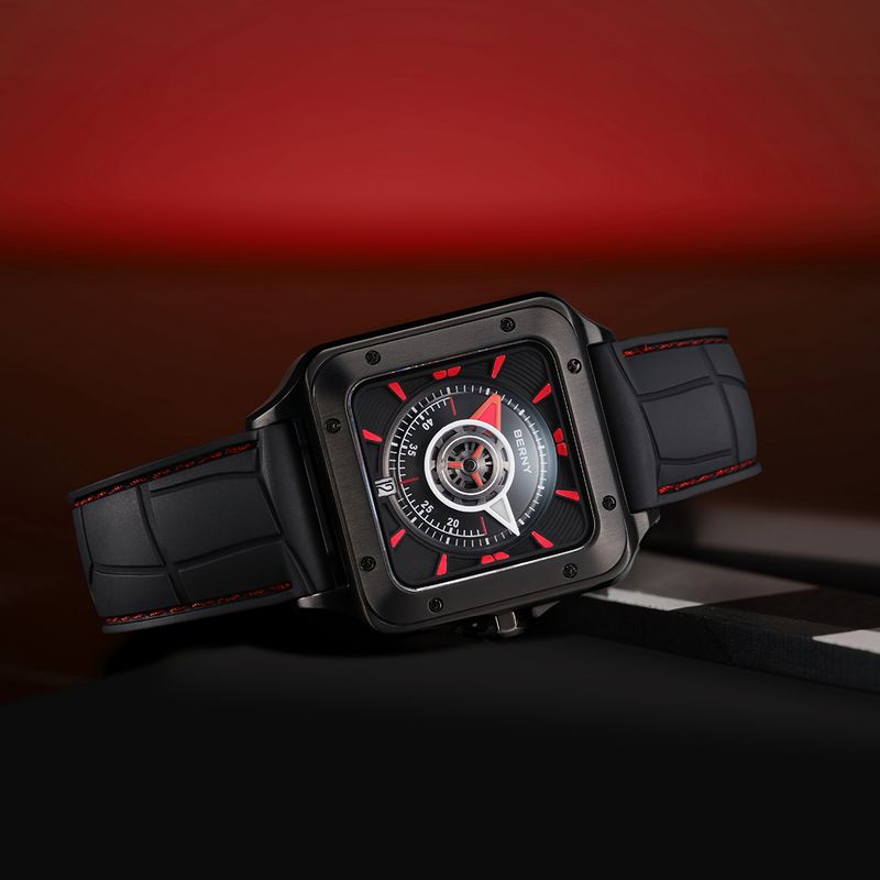 BERNY Automatic Watches For Men Fashion 10ATM Waterpoof Fluororubber Strap Mechanical Square Watch With Date Super Luminous Sapphire Wrist Watch_voghion.com