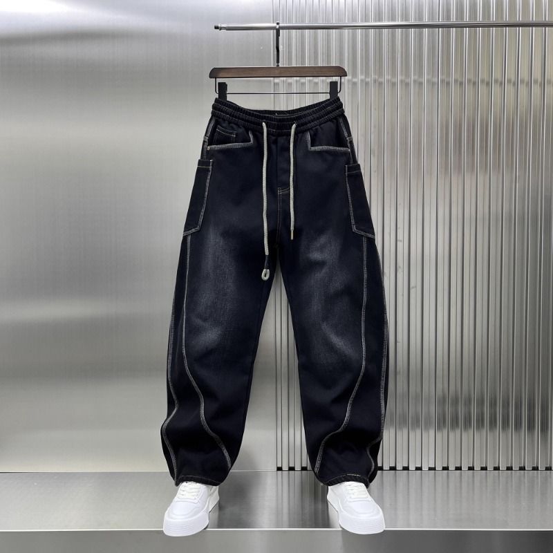 Jeans foderati in pile, moda uomo, marchio trendy Scimitar, pantaloni lunghi casual larghi e dritti, modello invernale 2024_voghion.com