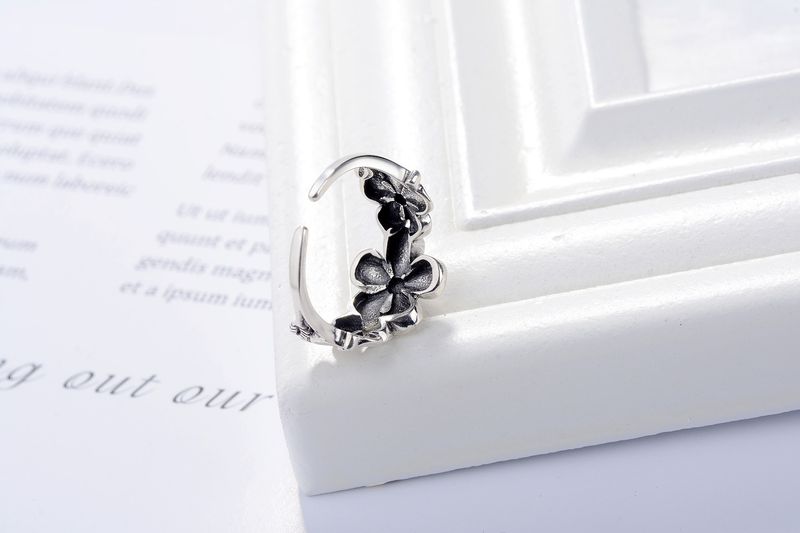 Koreanische Version S Reines Thai Silber Offener Ring, Damen Vintage Kreativer Blumenring_voghion.com