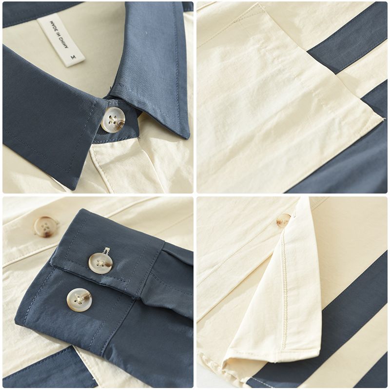7356 Camicia a maniche lunghe con cuciture retrò giapponese da uomo, casual e versatile, alla moda, letteraria e ampia, abbigliamento maschile_voghion.com