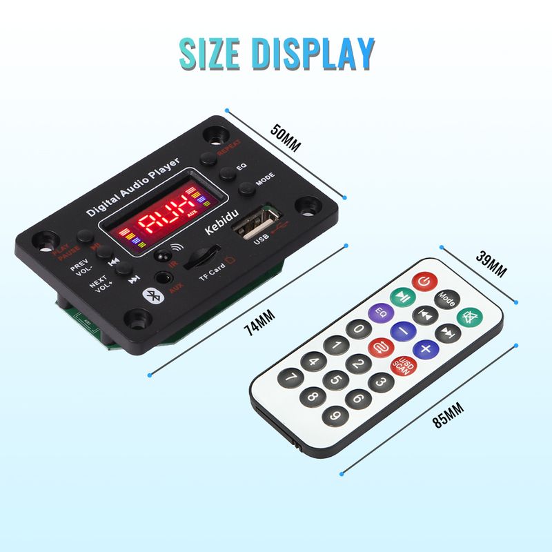80W Bluetooth 5.0 Car WMA Decoder Board 2*40W Amplifier USB AUX FM Radio MP3 Player Color Screen With Remote Control_voghion.com