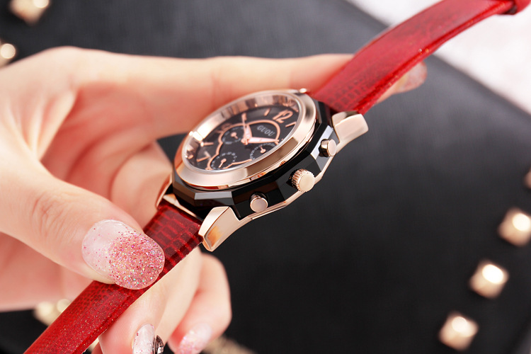 GUOU new style durable and light luxury six-pin trendy watch leather strap personalized fashionable large dial ladies watch_voghion.com