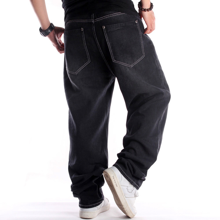 Herrkläder Gatutrender Svarta tvättade jeans Herr hiphop lösa plusstorlekar plusstorlek ungdomsbyxor_voghion.com
