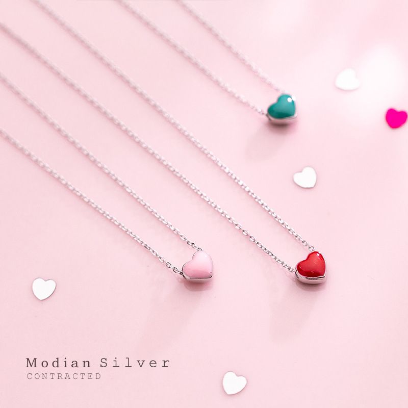 Collana con ciondolo a forma di cuore in smalto rosso rosa verde Modian Real Sterg, pronta consegna, per donna, dichiarazione, gioielli in argento pregiato_voghion.com