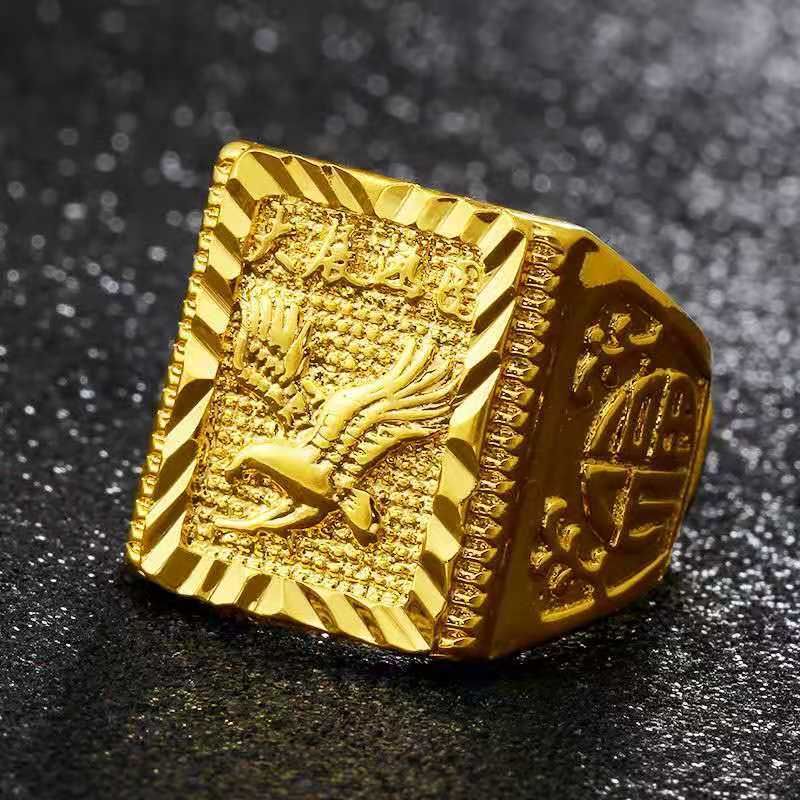 Anello da uomo con faccia larga quadrata in oro duro 3D simulato, anello aperto da uomo solido e dominante_voghion.com