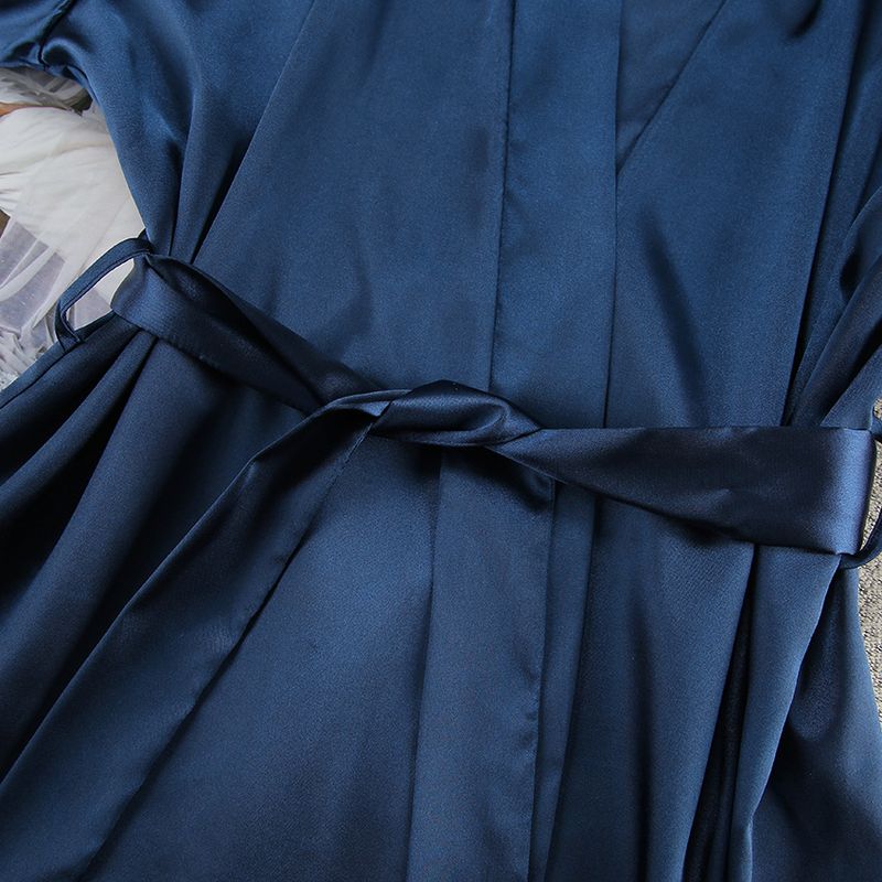 Women's Sleepwears New Underwear Shorts Nightgown Three Piece Set Silk Home Clothes Spring Satin Feather Pajamas_voghion.com