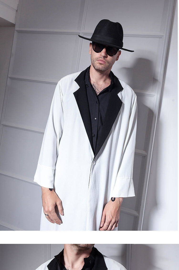 Man's clothing Trench coat men's long spring and autumn thin personality hip hop dark tie thin coat black top_voghion.com