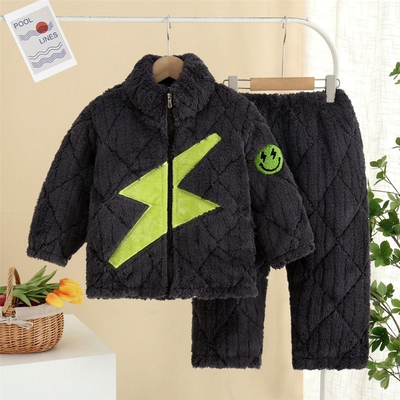 Autumn/Winter Children's Pajamas Zipper And Flannel Coral-wool Homewear Set For Boys And Boys Can Be Worn Outside_voghion.com