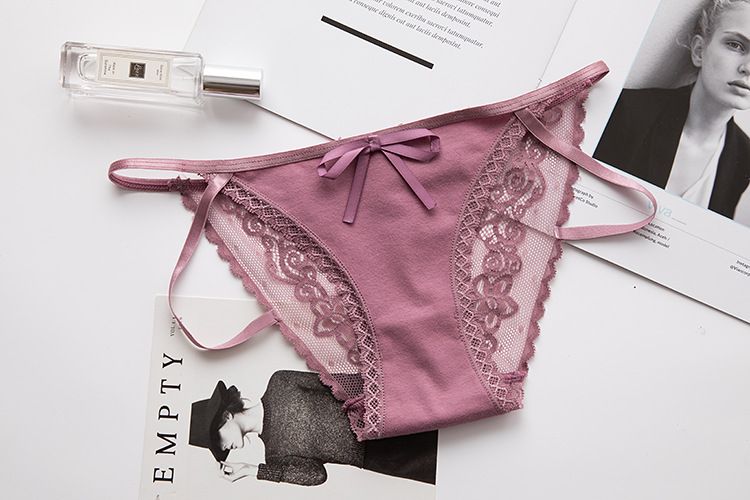 Roupa íntima Calcinha de renda de cor sólida Calcinha sexy Calcinha de renda de cintura baixa para mulheres_voghion.com