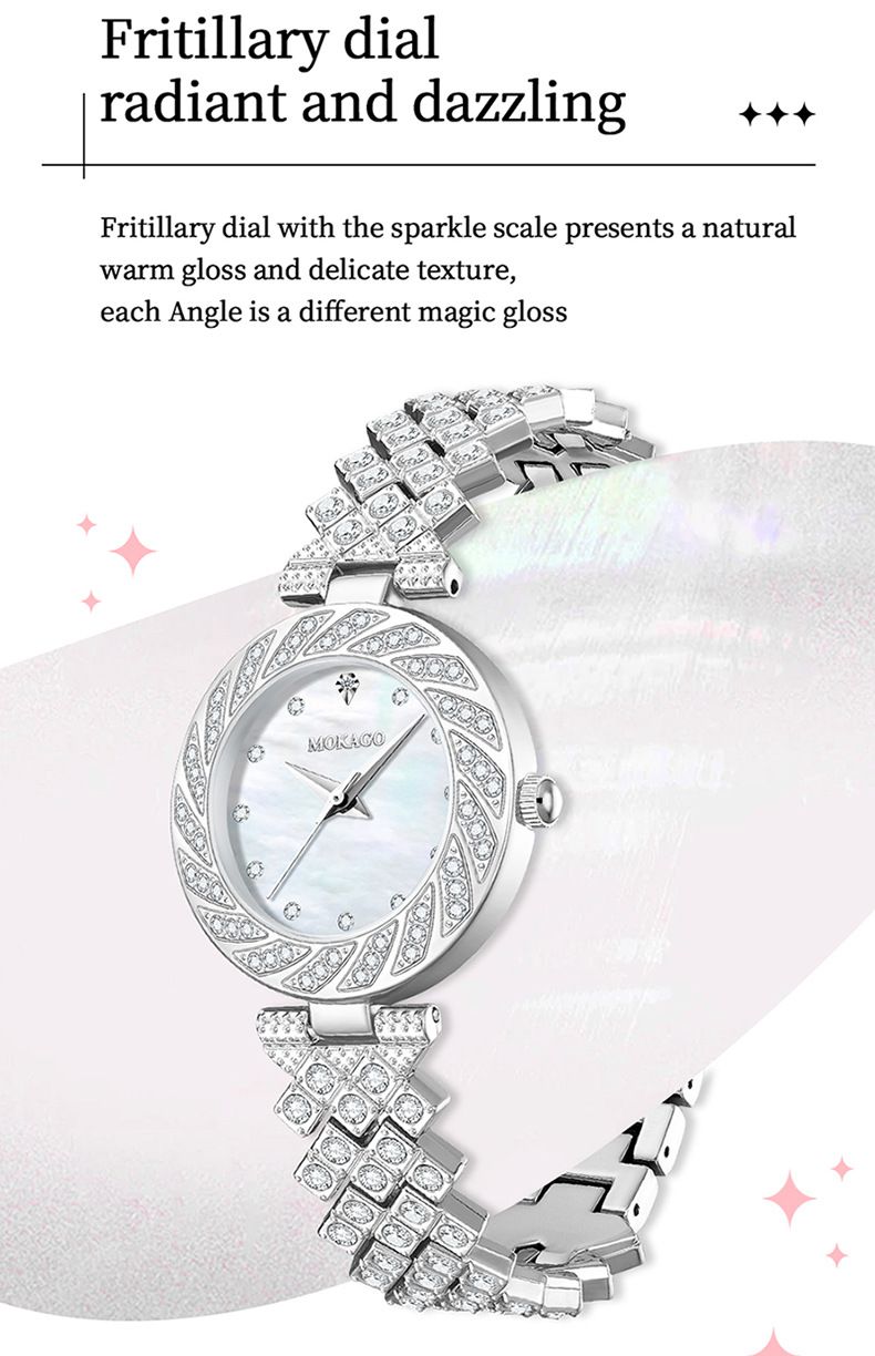 Women's Elegant Waterproof Quartz Watch With Mother-of-Pearl Dial And Diamond Accents, Minimalist Round Wristwatch For Daily Wear_voghion.com