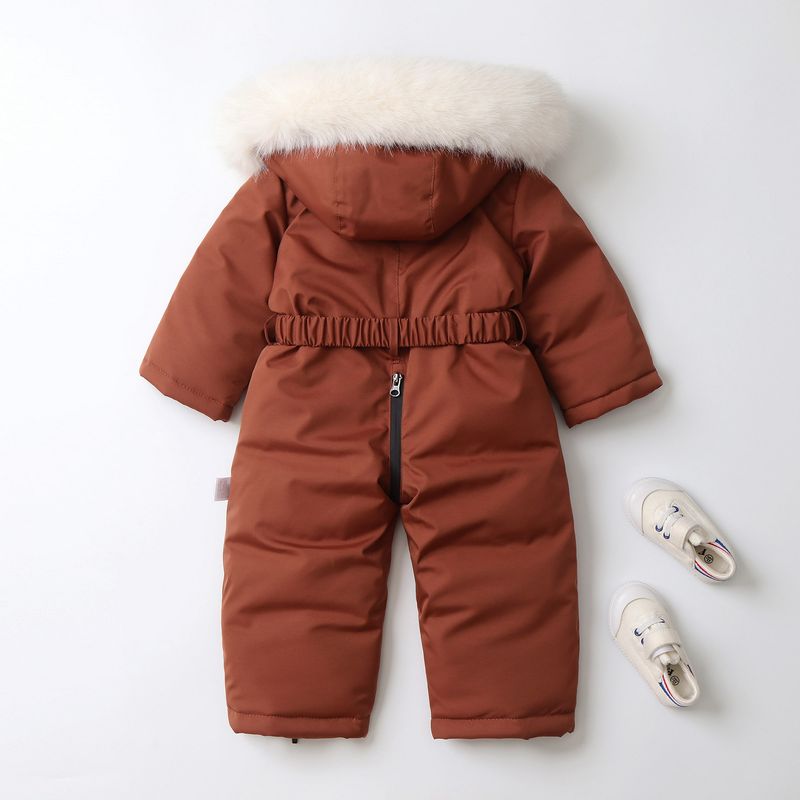 Traje de nieve infantil con forro polar – Pelele de invierno ultracálido con capucha (90-120 cm) – Mono de esquí unisex con cremallera completa para niños pequeños_voghion.com