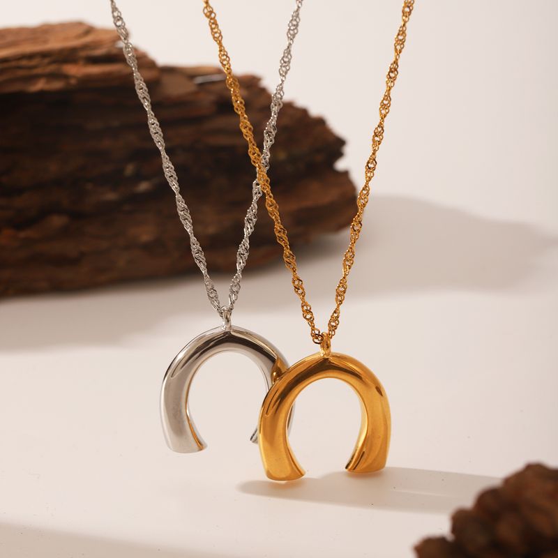Colar com pingente em formato de ferradura para homens e mulheres, colar em formato de U banhado a ouro em aço inoxidável, dia dos namorados_voghion.com