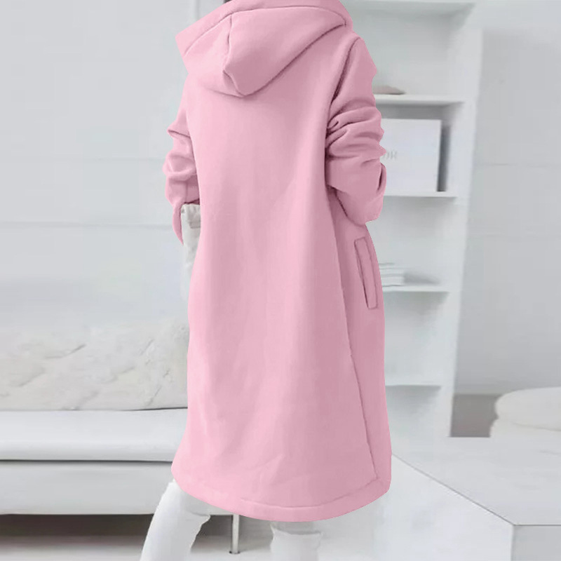 Neue personalisierte Street-Reißverschluss-Kapuzen-Sweatjacke aus langem Fleece für Damen_voghion.com