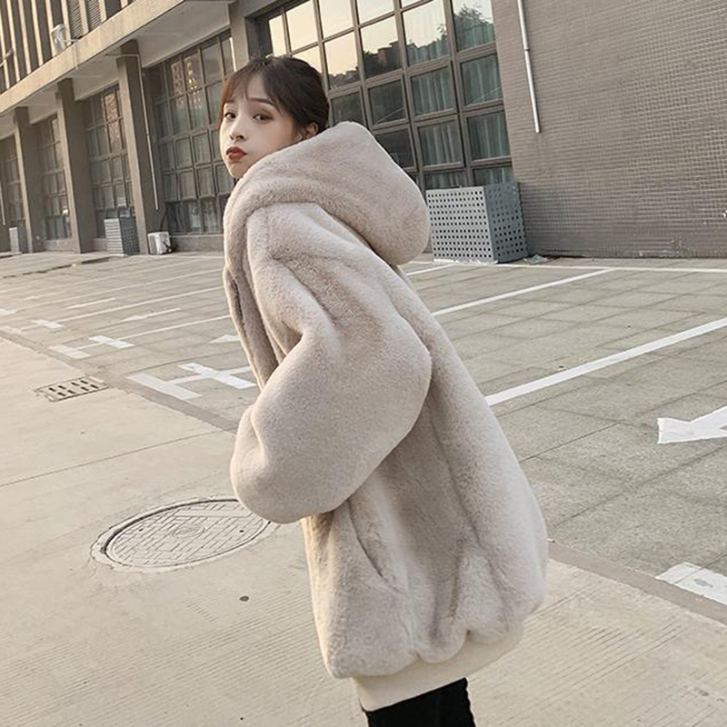 Lucyever, abrigo con capucha de piel sintética de invierno para mujer, chaqueta de piel sintética cálida informal de Color sólido, chaqueta gruesa peluda a la moda para mujer_voghion.com