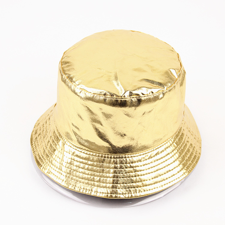 Classico retrò Trendy uomo e donna Outing Pelle verniciata color oro e argento Si possono indossare su entrambi i lati Cappello da pescatore Harajuku_voghion.com