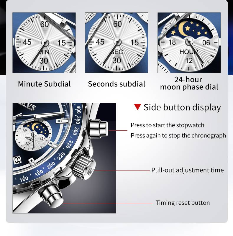 Montre à quartz pour homme classique multifonction pointeur lumineux étanche phase de lune date horloge montres-bracelets bracelet en acier_voghion.com