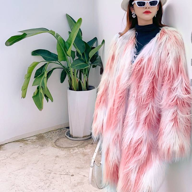 Vêtements pour femmes fourrure plage laine laine d'agneau long manteau long fourrure_voghion.com