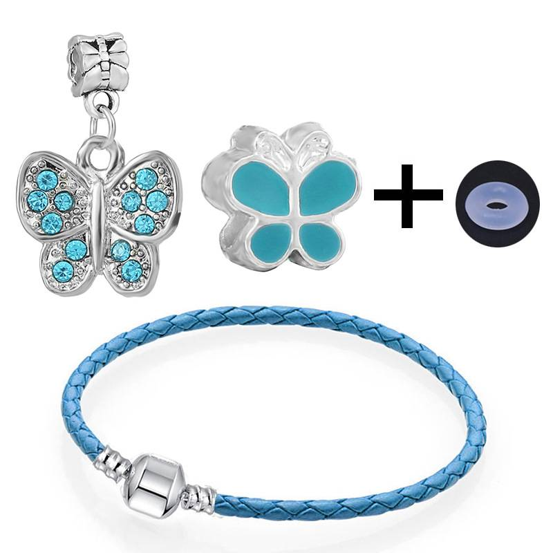 Charm Bracelets Panjia Simple Design Luxury Accessories Diy Blue Leather Bracelet Butterfly Foot Charms_voghion.com