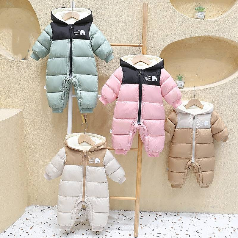 Weicher Baby-Winter-Strampler aus Baumwolle mit Fleecefutter – Unisex-Overall mit langen Ärmeln und Kapuze für Neugeborene und Kleinkinder (0–12 Monate, 80 cm und darunter)_voghion.com