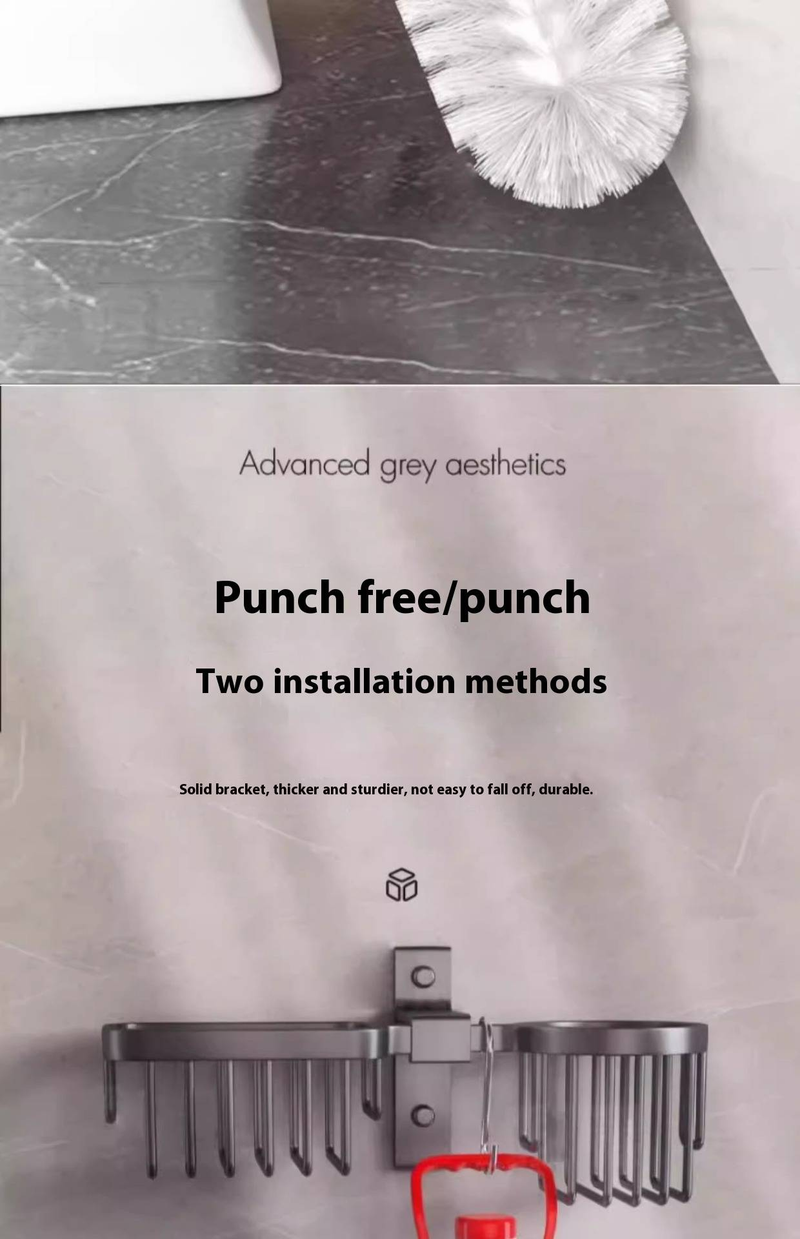 Hochwertiger Toilettenbürstenhalter zur Wandmontage – Space Aluminium, Badezimmer-Organizer ohne Bohren (Mattschwarz/Silber/Grau, rostfrei, 10 kg Tragkraft)_voghion.com