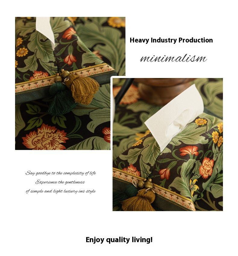 Elegant Jacquard Tissue Box Cover – Polyester Fabric Napkin Holder For Living Room, Bedside & Car (Floral Pattern, Dustproof)_voghion.com