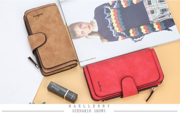Baellerry Multi-card Frosted Two-color Fabric Tri-fold Commuter Hundred Ladies Long Wallet Vertical Clutch Bag_voghion.com
