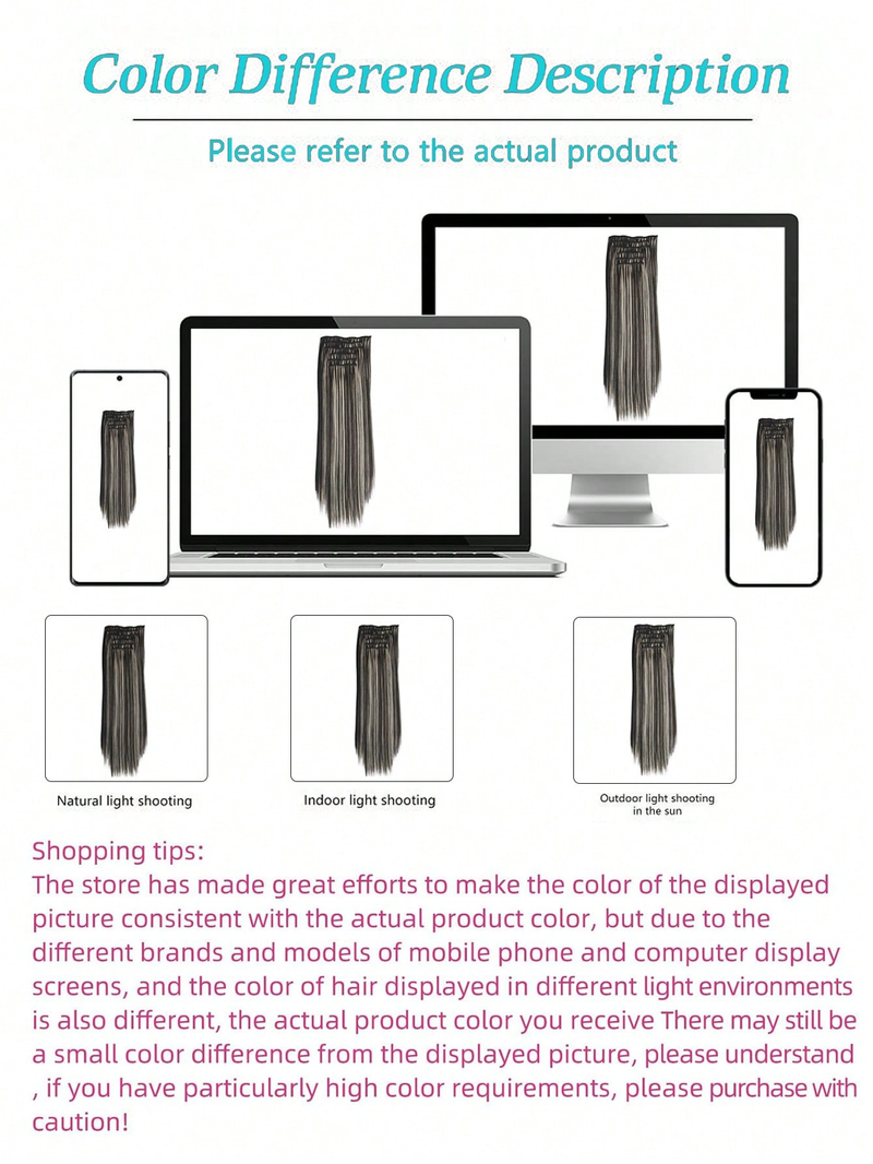 Extension per capelli Parrucca femminile sintetica multicolore con 16 clip per capelli lisci_voghion.com