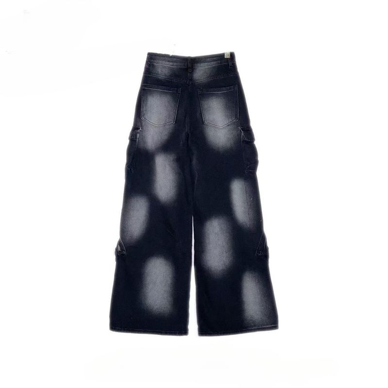 Herrenbekleidung Deconstructed Ribbon Multi-Pocket Cargo Jeans für Damen – Übergroße Streetwear-Hose mit weitem Bein und Used-Details (Schwarz, S-4XL)_voghion.com