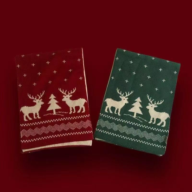 Sciarpa di alce autunnale e invernale per studentesse, versione coreana, in jacquard lavorato a maglia a doppia faccia, con corna di albero di Natale_voghion.com