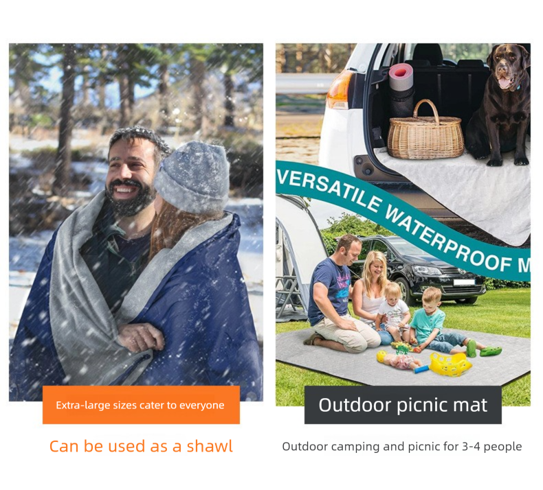 Polar Fleece Picnic Portable Outdoor Camping Extra Large Thickened Moisture-Proof Multi-Functional Travel Blanket_voghion.com