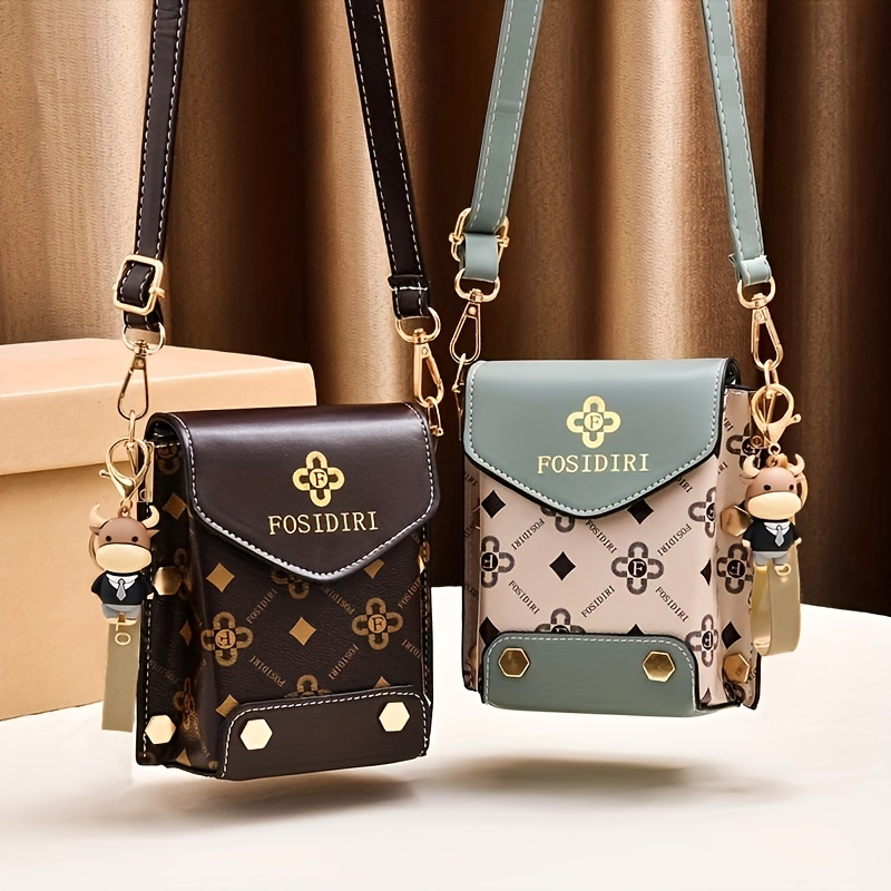 Mini Flap Crossbody Telefon Bokstavstryck axelväska, fyrkantig plånbok med dubbdekor för kvinnor (4,7*6,7*3,7) tum_voghion.com