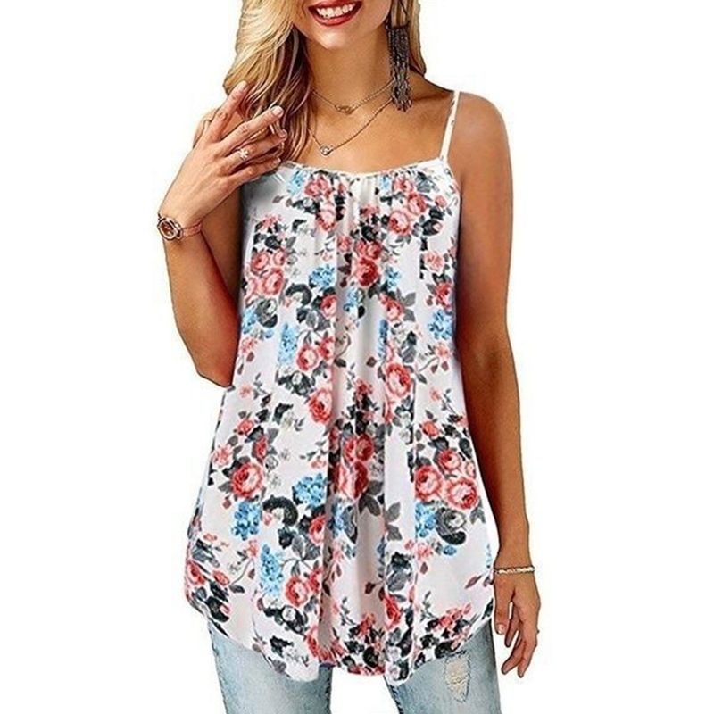 "Floral Ruffle Strap Dress - Flowy Maxi, Elastic Waist, Breathable Milk Silk & Polyester Blend (S-6XL)"_voghion.com