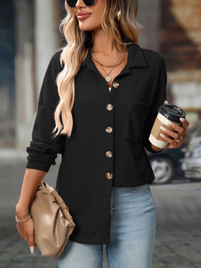 2025 Women's Autumn And Winter New Loose Waffle Casual Commuter Versatile Shirt_voghion.com