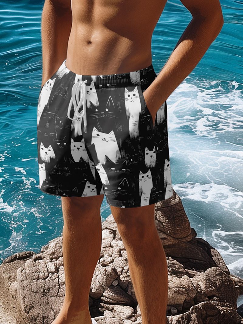 Unbeatable Quality New Cat Print Design Floral Plus Men's Fitness Running Sports Basketball Shorts_voghion.com