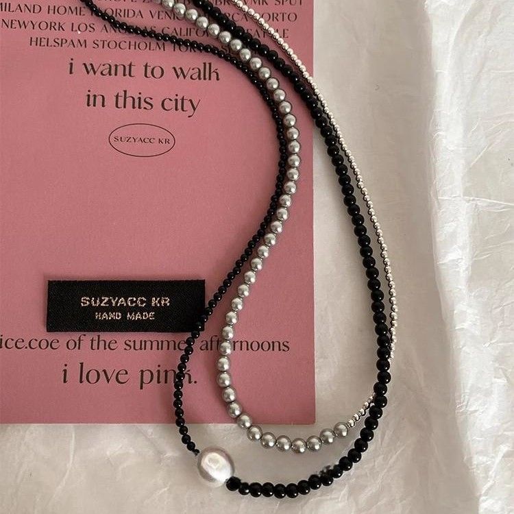 ¿Es Iche Design un collar asimétrico de cuentas de perlas Shijia con luz brillante para mujer? Collar de temperamento de estilo nuevo._voghion.com