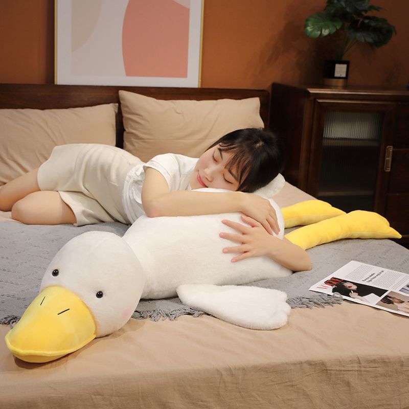 155cmGiantStuffedAnimalsWhiteGoosePlüschThrowPillowsYellowDuckPlüschtiereKinderSpielzeugSoftSleepingCushionDecorGeschenke_voghion.com