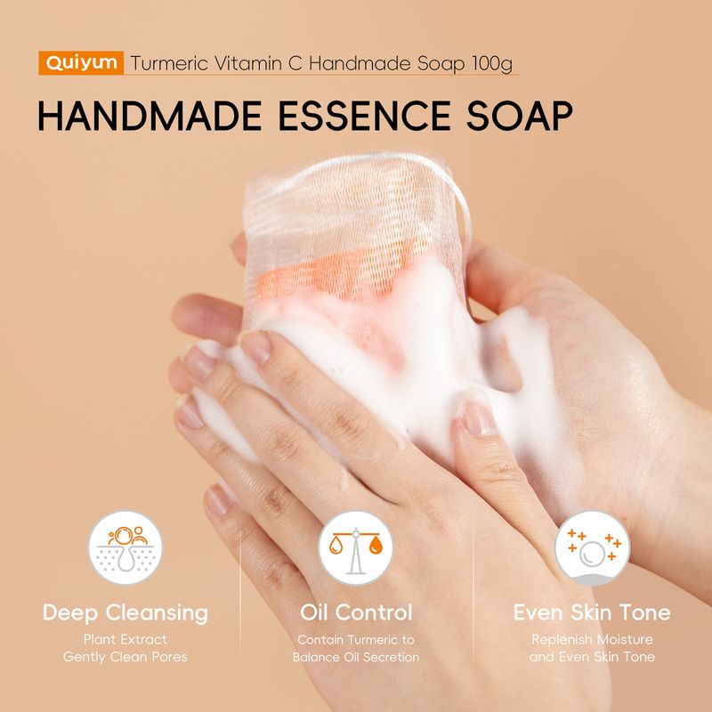 Scrub e trattamenti per il corpo Nuovo prodotto QUIYUM Sapone all'olio essenziale di curcuma e vitamina C Sapone per il viso 100 g Detergente Idratante Viso Corpo Disponibile_voghion.com