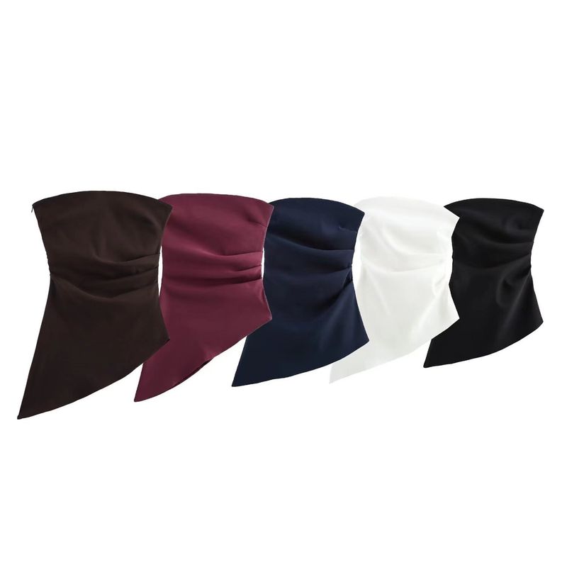 Ropa de mujer Nuevo estilo Ropa de mujer Moda clásica Top plisado asimétrico_voghion.com