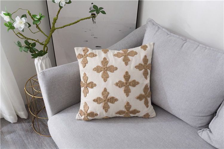 Ziemeļvalstu smagās rūpniecības kokvilnas un lina lapu austs izšūts spilvens Amerikāņu modeļa istabas villas dīvāns izšūts spilvena pārvalks_voghion.com