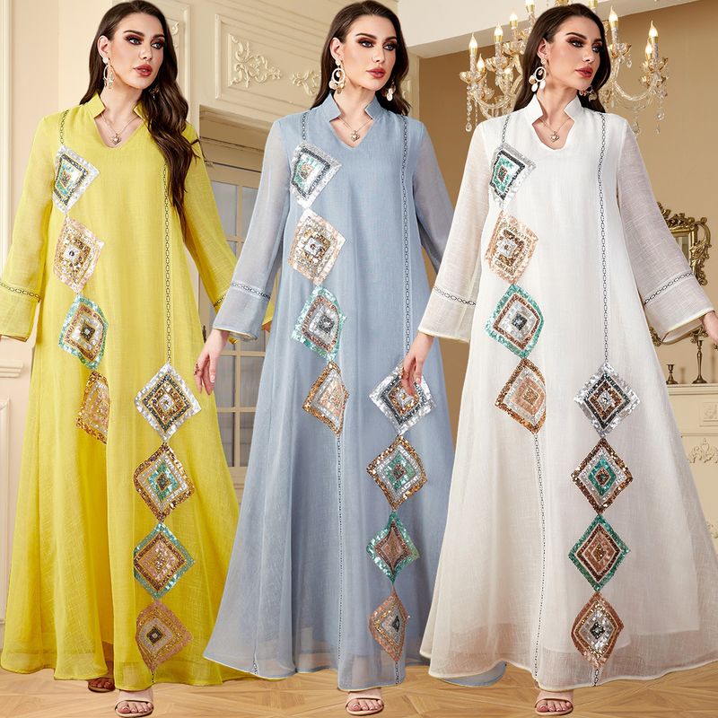 Women's Clothing Muslim Middle East Sleeved Abaya Sequined Long Skirt Saudi Arabia Dubai Dress_voghion.com