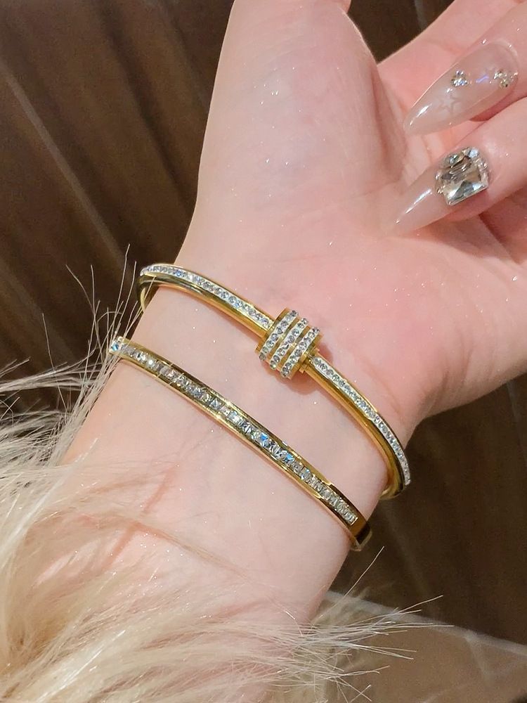 【2938 People's Collection】 Hoogwaardig titanium staal, volledige diamant, veelzijdige modearmband, lichte luxe voor kinderen,_voghion.com