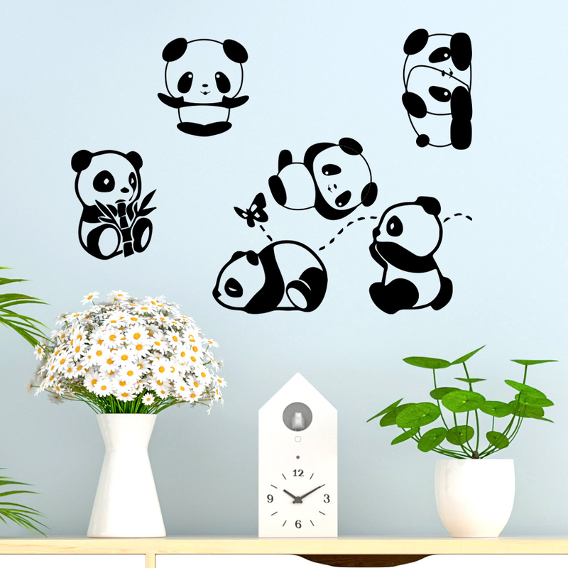6 Panda süße schwarze Kinderzimmer PVC CH81591 Kindergarten Hintergrund Dekoration Wandaufkleber_voghion.com