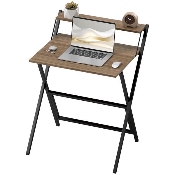 HOMCOM Folding Computer Desk, 27.6' Foldable Desk With Monitor Shelf For Small Space, Home Office, Study, Easy Assembly, Walnut_voghion.com