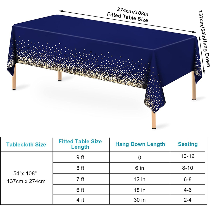 2 piece navy blue and gold plastic disposable tablecloths for rectangular table, 54 x 108 inches_voghion.com