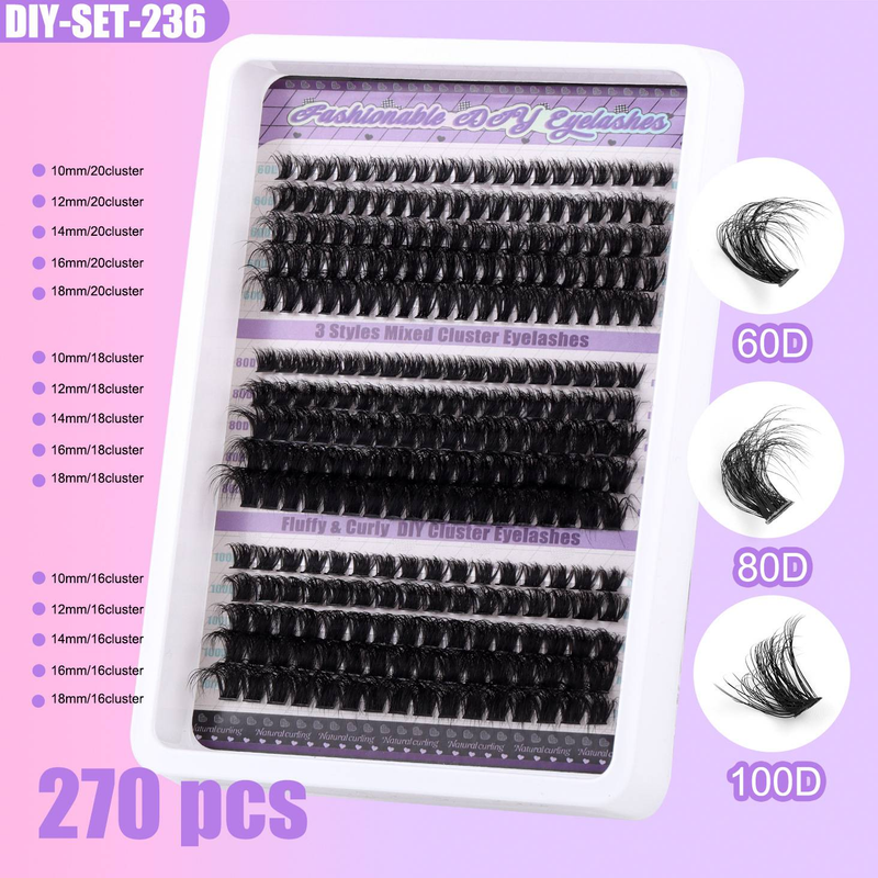 Hot DIY einzelnes Büschel Haar große Kapazität 50D + 60D Curling dicke gemischte falsche Wimpern_voghion.com