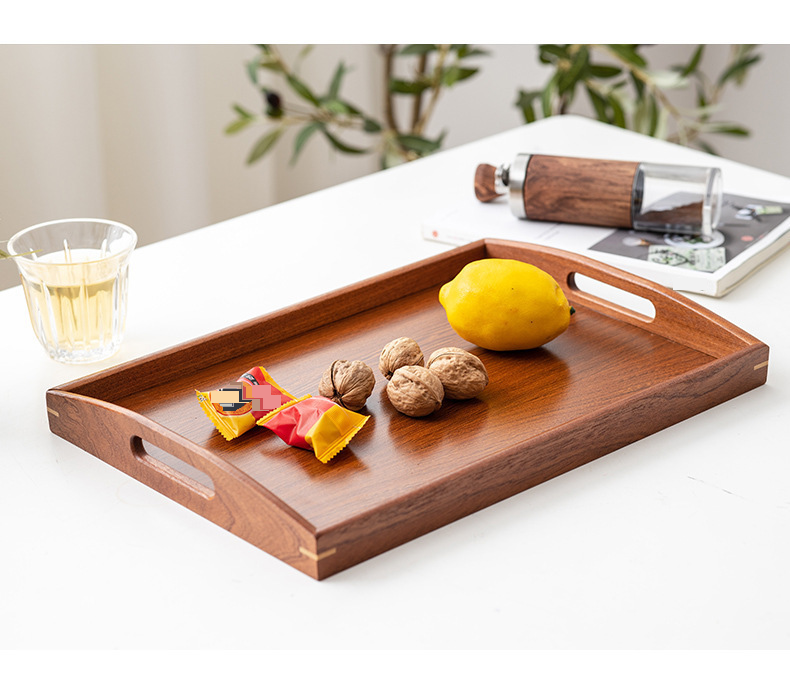 Solid Wood Tea Tray With Bamboo Handle - Right-Angle Tea Serving Tray For Home & Hotel Use_voghion.com