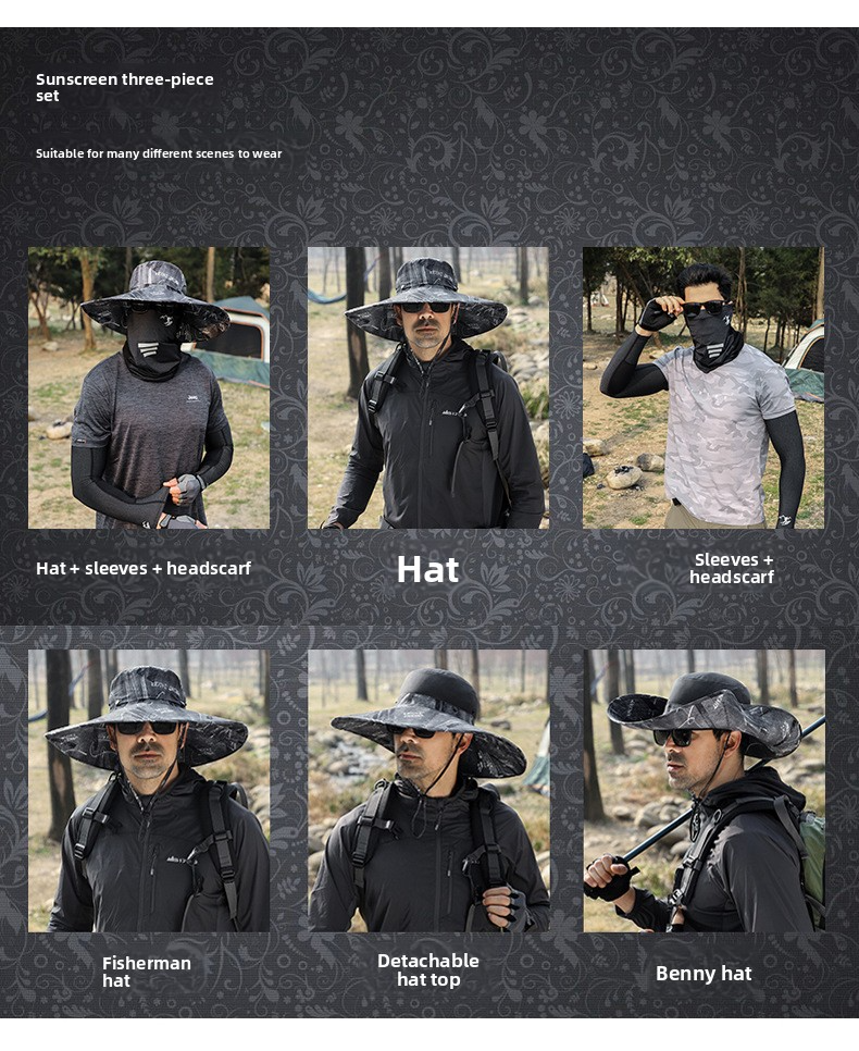 Men's Summer Outdoor Hat With Ear-Loop Face Mask - Wide Brim UPF 50+ Sun Protection For Hiking & Fishing (Mosquito-Proof Design)_voghion.com