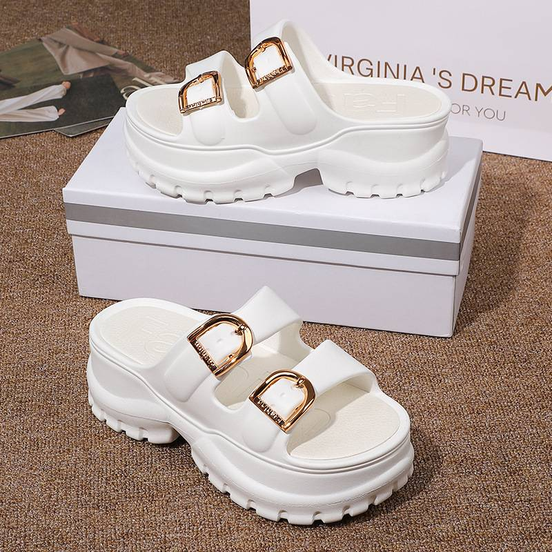 Extra dicke Plateausandalen für Damen – Wolkenähnliche EVA-Slides mit Fußgewölbeunterstützung | Sommer-Strandschuhe (Weiß/Schwarz/Khaki) Größen 36-41_voghion.com