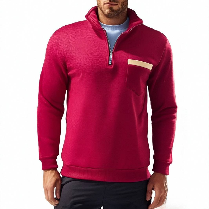 Felpa con cappuccio pesante in pile con collo alto, mezza cerniera e tasca, da uomo, autunno e inverno 2025, Henry Shirt_voghion.com