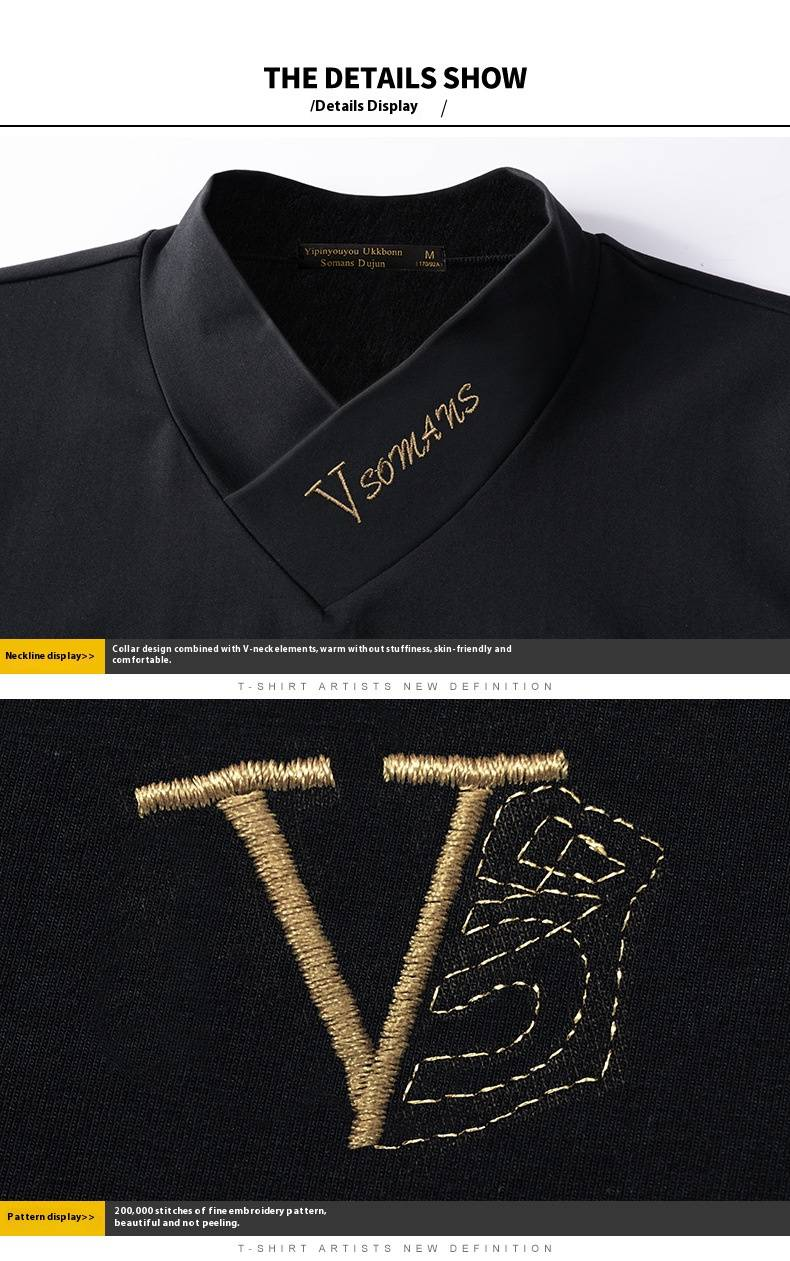 Men's Slim Fit Thermal Long Sleeve T-Shirt With Silver Fox Fleece Lining, V-Neck & Mid-Collar For Winter Warmth_voghion.com